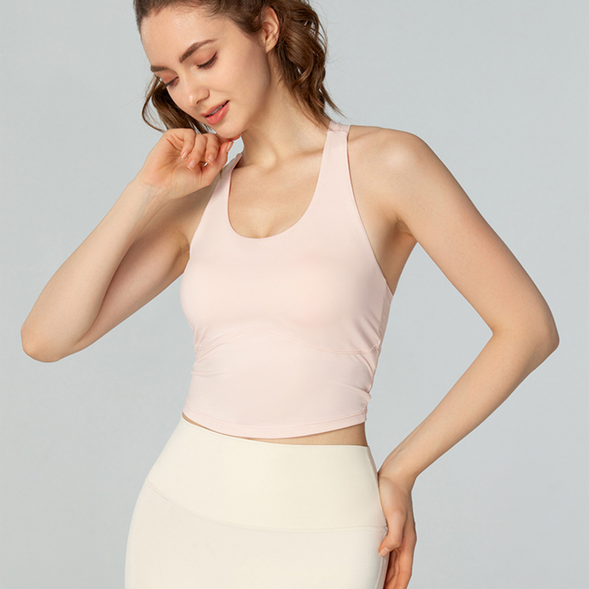  Cool Sensation & Sun Protection Cross - Back Fixed Cups Sports Bra DSG775