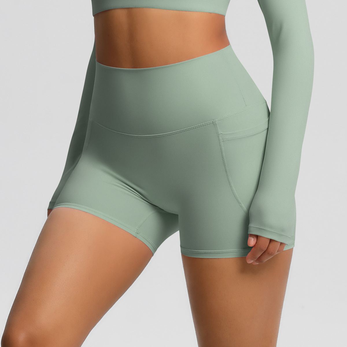 Naked-feeling High-waisted Yoga Shorts with Pockets 7109