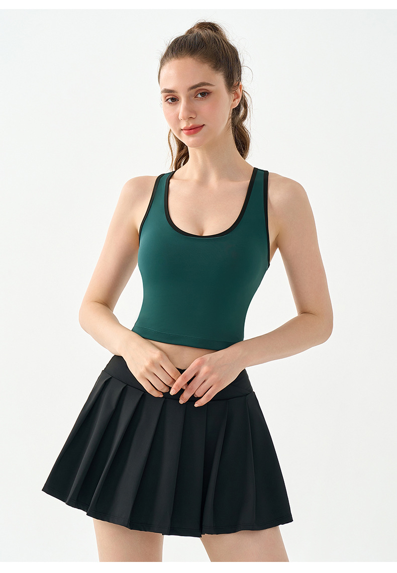 U-Neck Semi-Fixed Cup Contrast-Color Racerback Tank Top DSG898