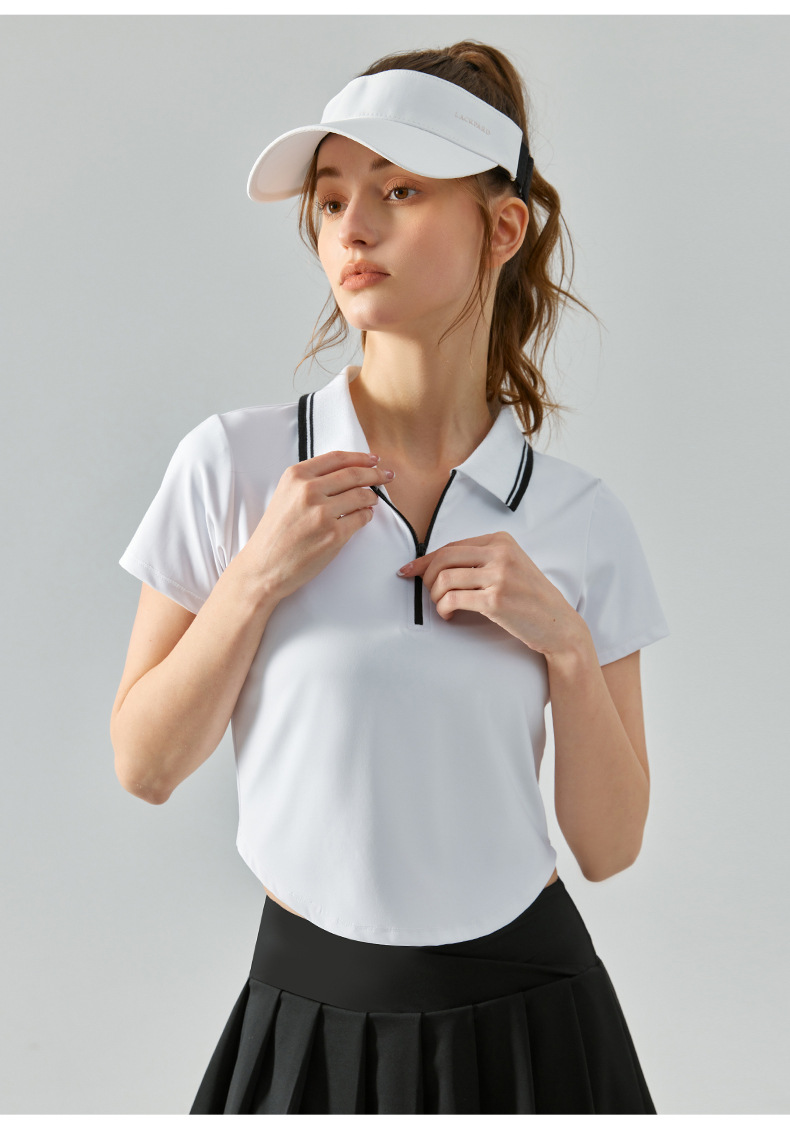 Polo Collar Contrast-Color Half-Zip Yoga Short Sleeve  DST530