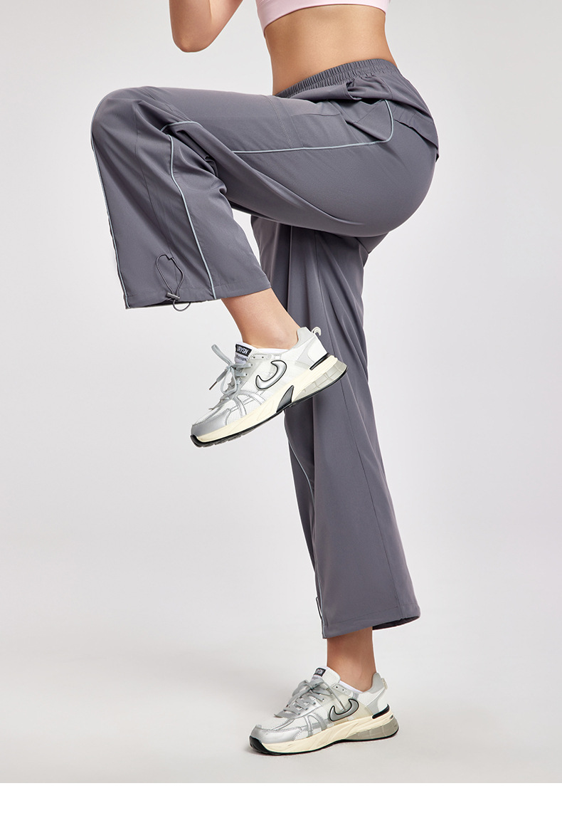Drawstring Athletic Long Pants with Reflective Stripes and Side Pockets  DWL115083