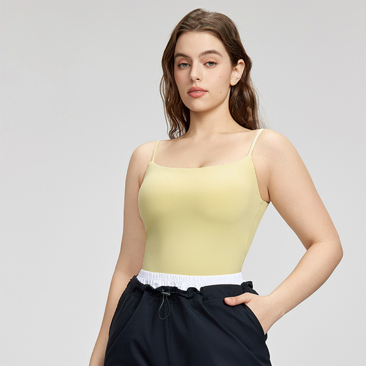 Plus-Size Padded Thin-Strap Fitness Top for Full-Busted Women  DWC215433 