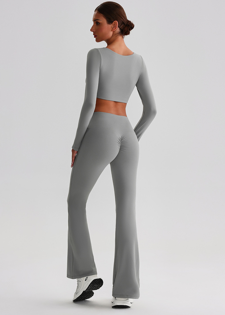 Pleated Micro - Flare Leggings And Long Sleeves Set SKL-LQ0826