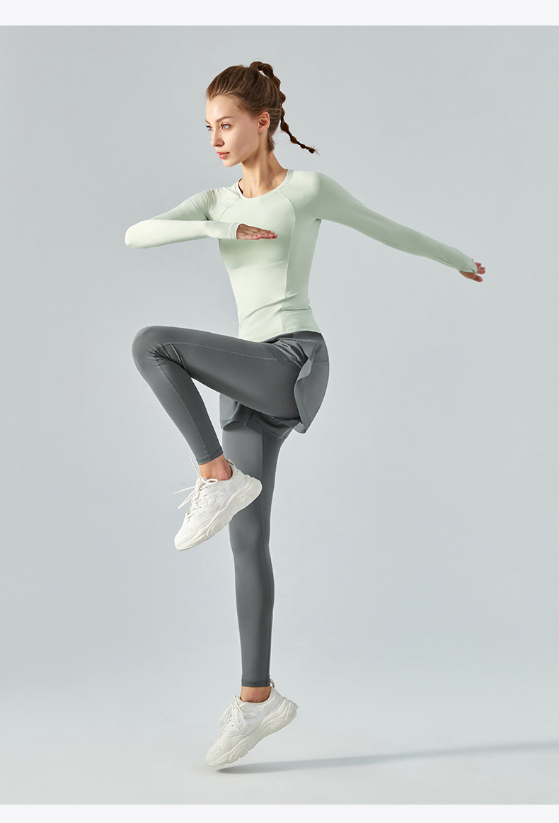 High-Waisted Fake Two-Piece Yoga Long Pants with Mesh Paneling  DSP351 
