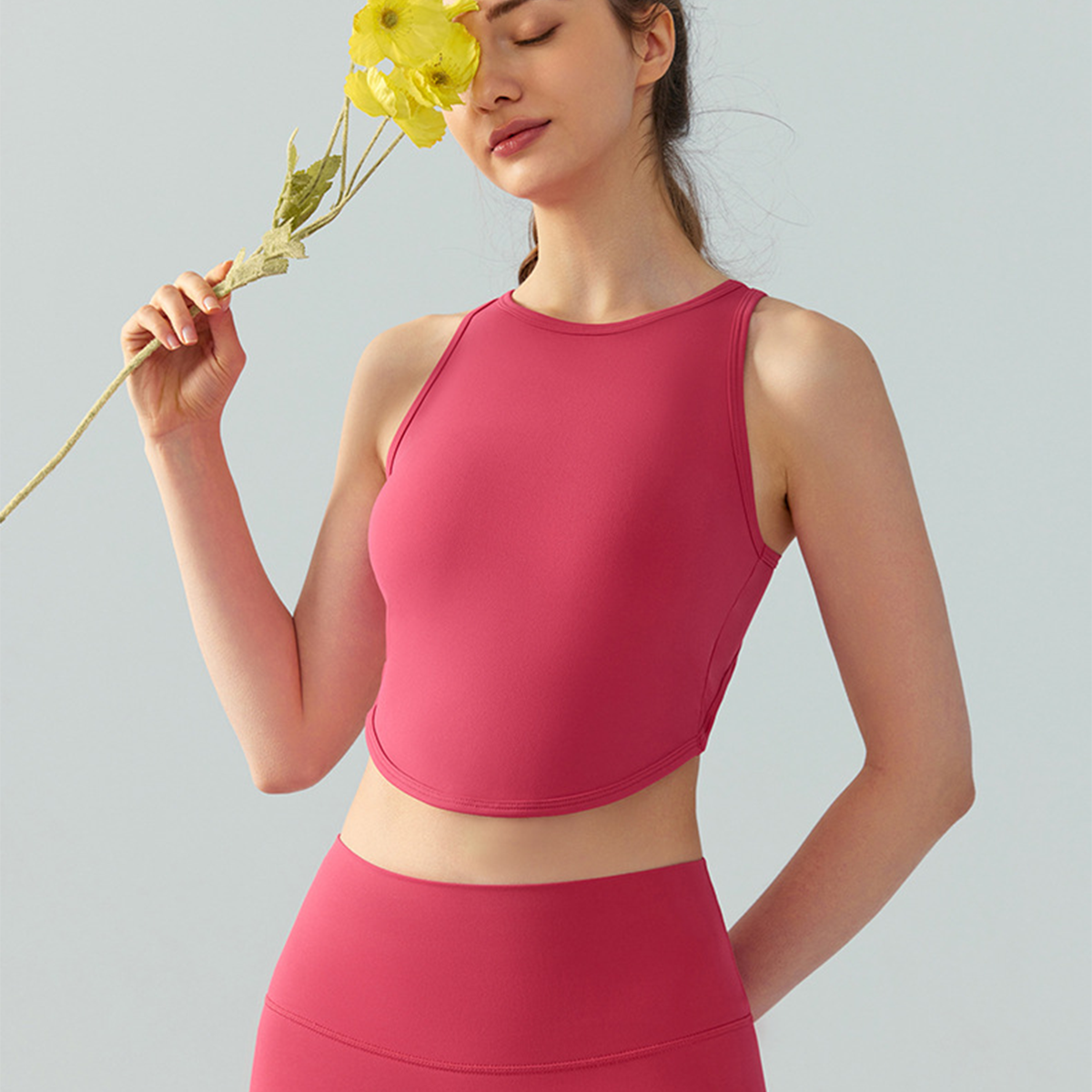  Crisscross Straps Backless Fixed Cups Solid-Color Yoga Tank Top DSG722