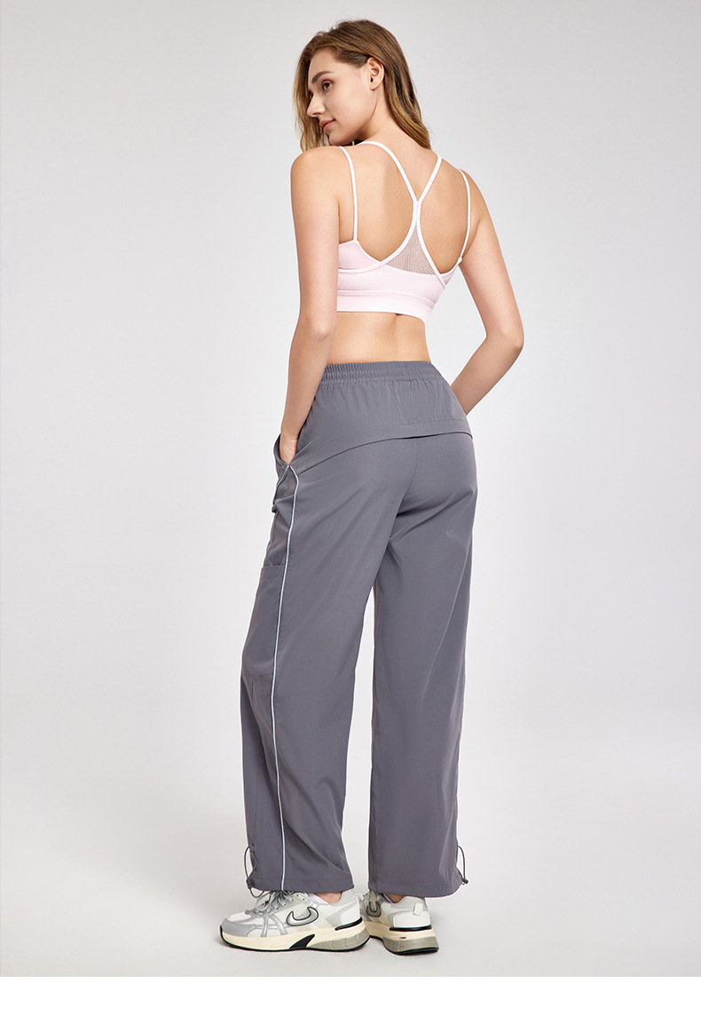 Drawstring Athletic Long Pants with Reflective Stripes and Side Pockets  DWL115083