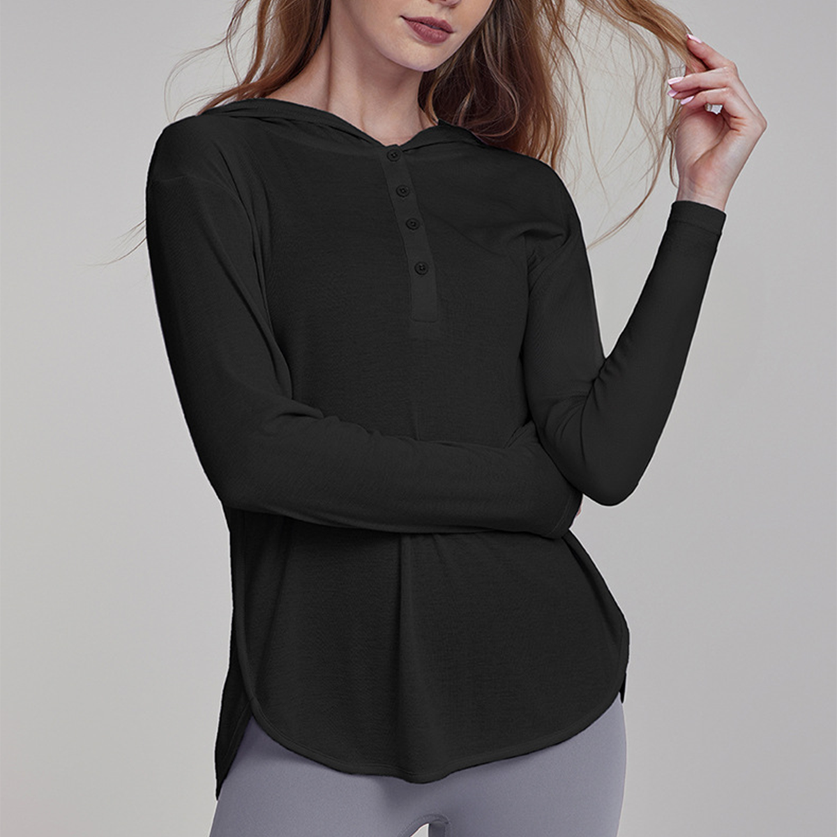 Long-Sleeved Loose Breathable Hooded Sports Yoga Top DWTS124094