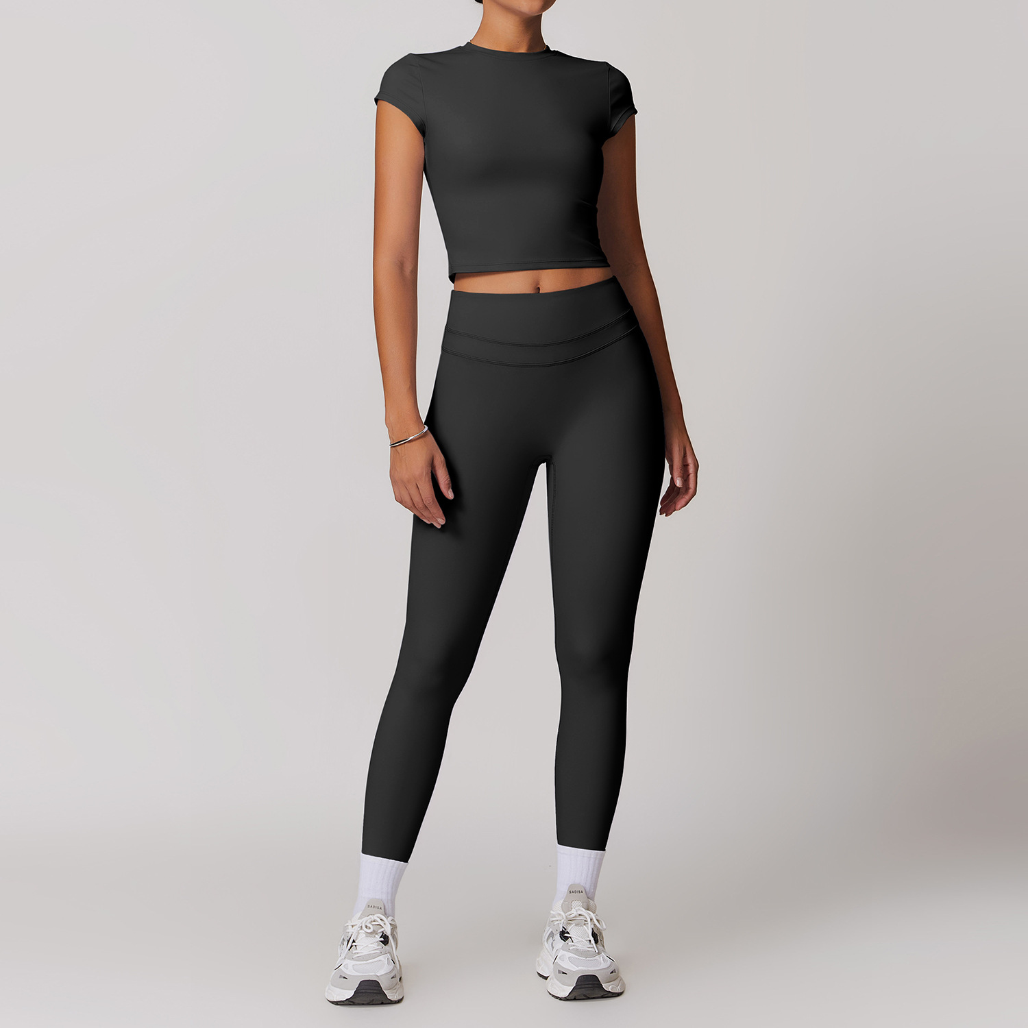 Backless Yoga Suit Women's Compression Sports T-shirt and Leggings Set for Gym 8863