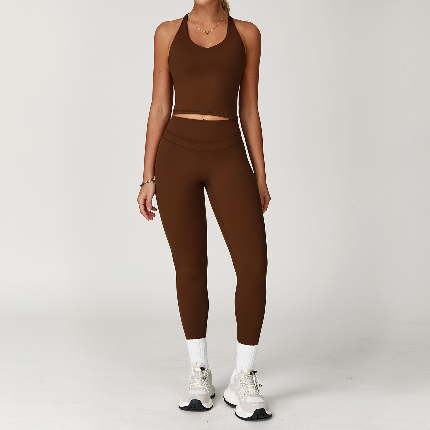 Backless Yoga Suit Women's Compression Sports Vest and Leggings Set for Gym 8863