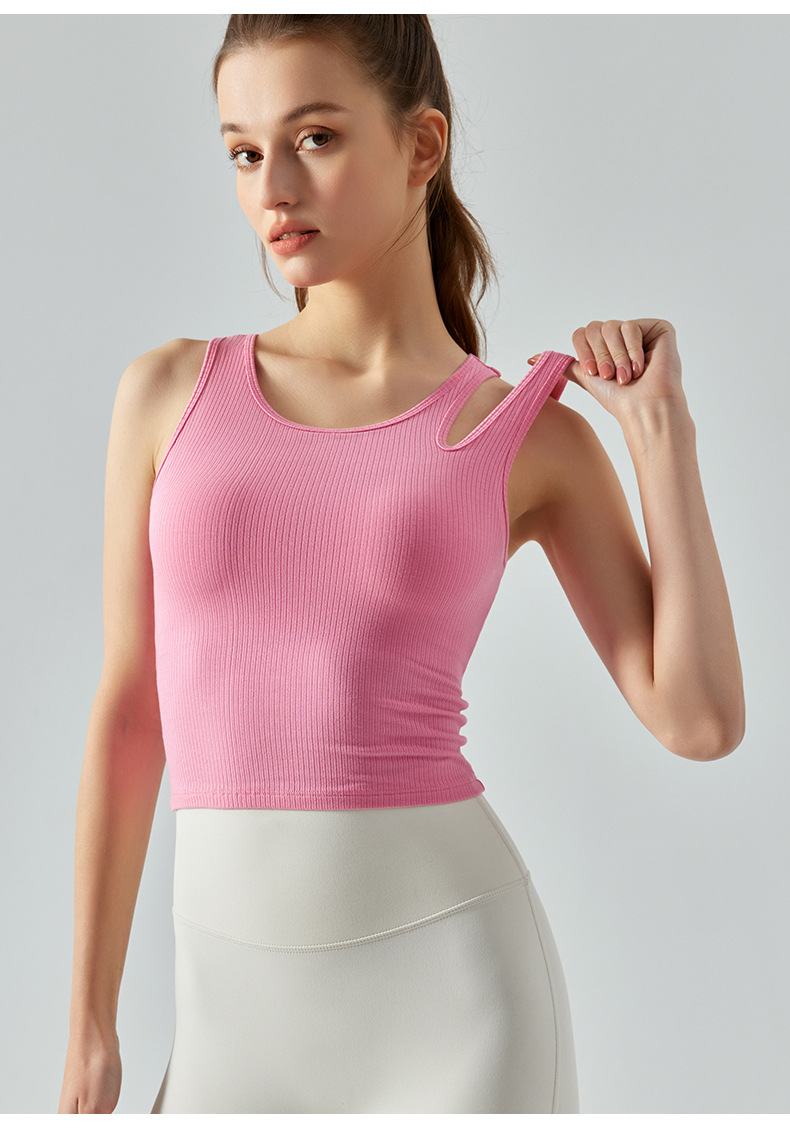 Asymmetric Hollow Shoulder Straps Built-in Bra Pads Yoga Vest DSG450