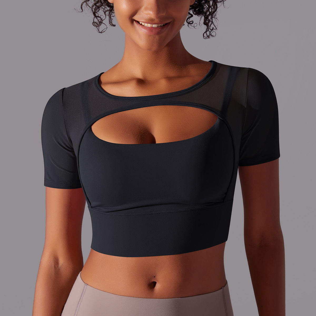 Hollow-out Short-sleeved Yoga Top 7040