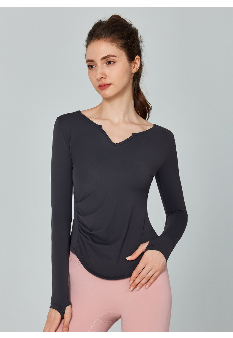 Solid Color Long-Sleeved V-Neck Quick-Drying Yoga Top  DWTS124113