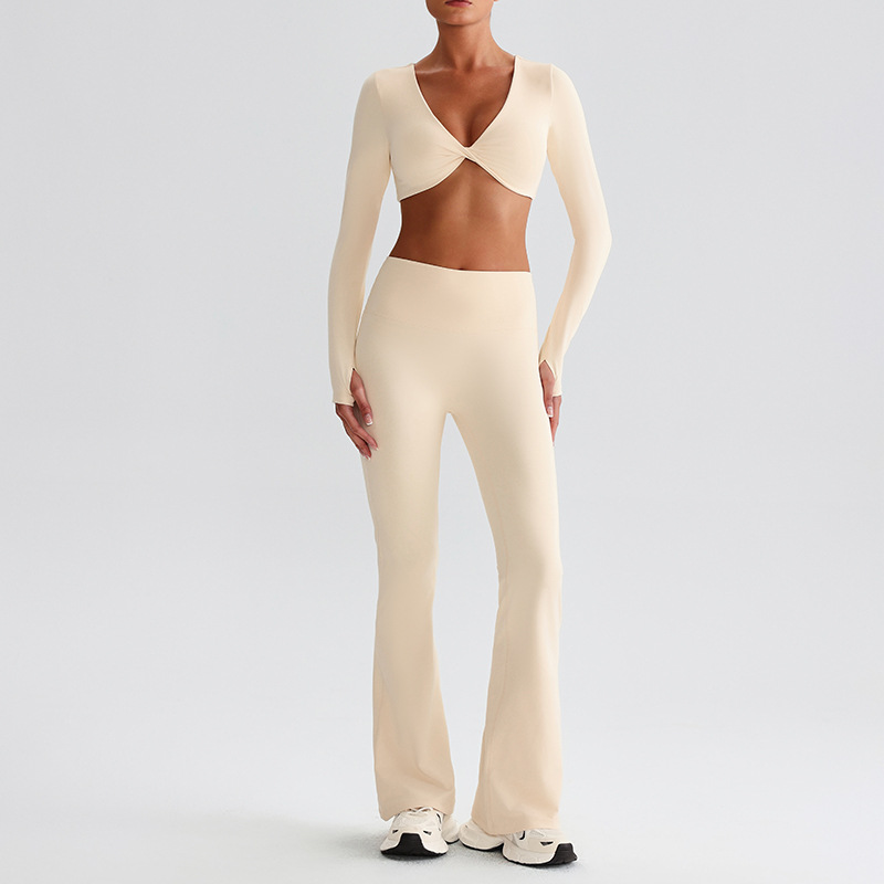 Flare Leggings And Knot Long - Sleeve Yoga Bra Set SKL-LQ0619