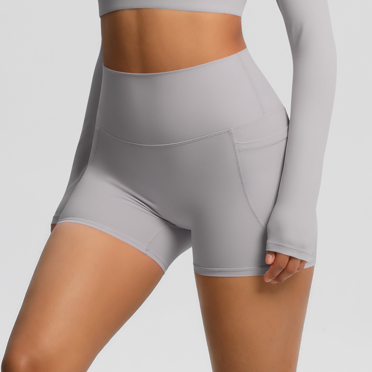 Naked-feeling High-waisted Yoga Shorts with Pockets 7109