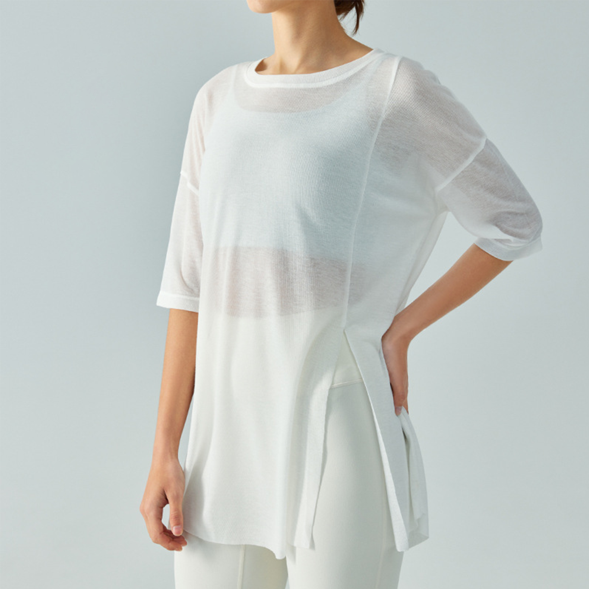 Lightweight Slightly Sheer Single-Side Slit Yoga Cover-Up DST616