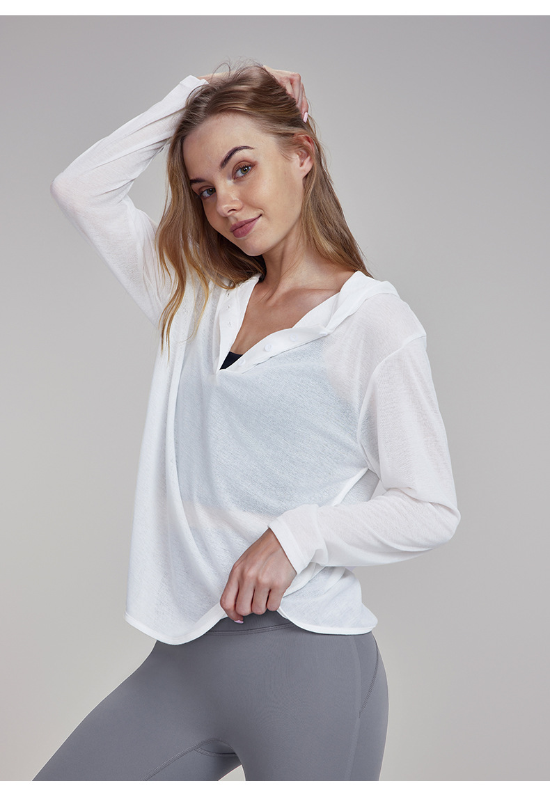 Long-Sleeved Loose Breathable Hooded Sports Yoga Top DWTS124094