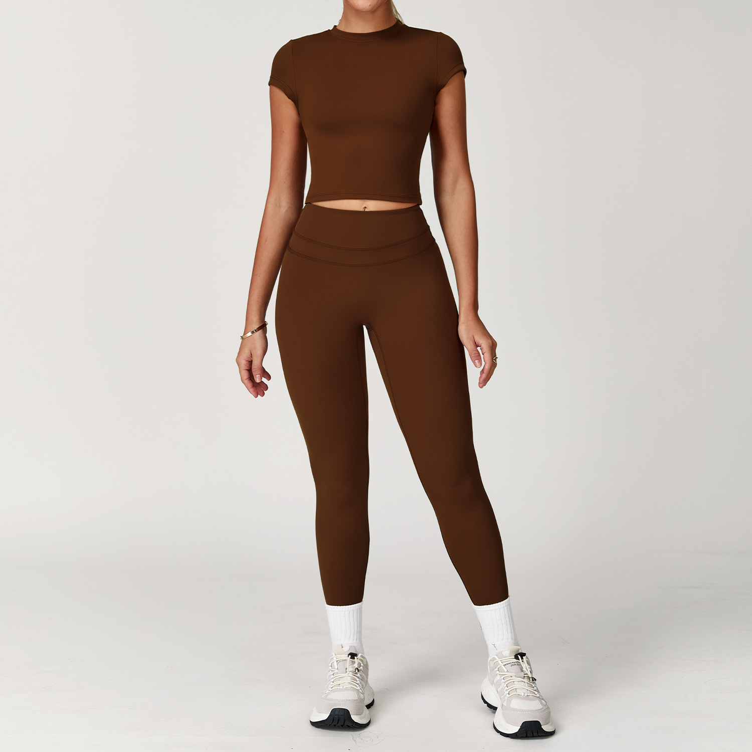Backless Yoga Suit Women's Compression Sports T-shirt and Leggings Set for Gym 8863