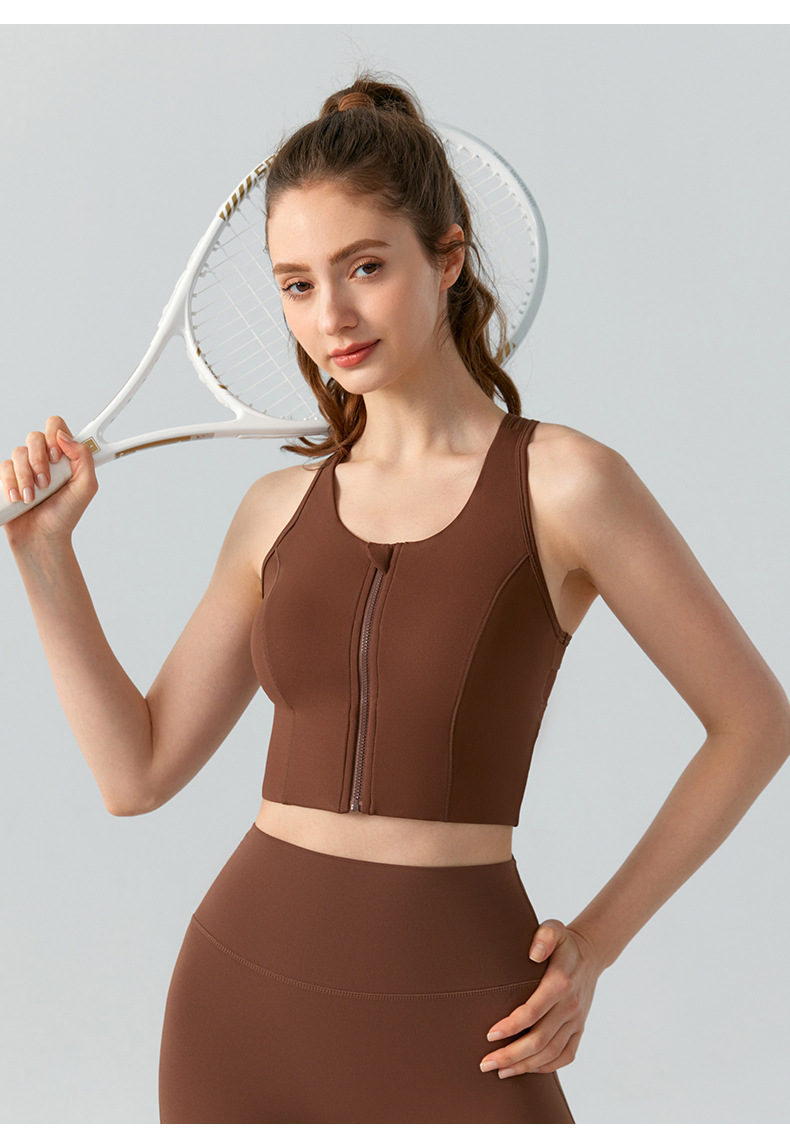 Front-Zip Yoga Tank Top with Back Mesh Paneling DSG815