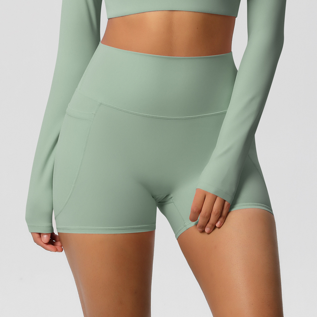 Naked-feeling High-waisted Yoga Shorts with Pockets 7109