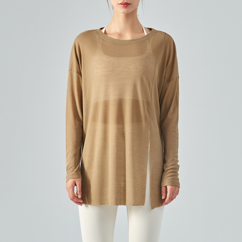 One-Side Split Long-Sleeve Lightweight Yoga Blouse DSL368
