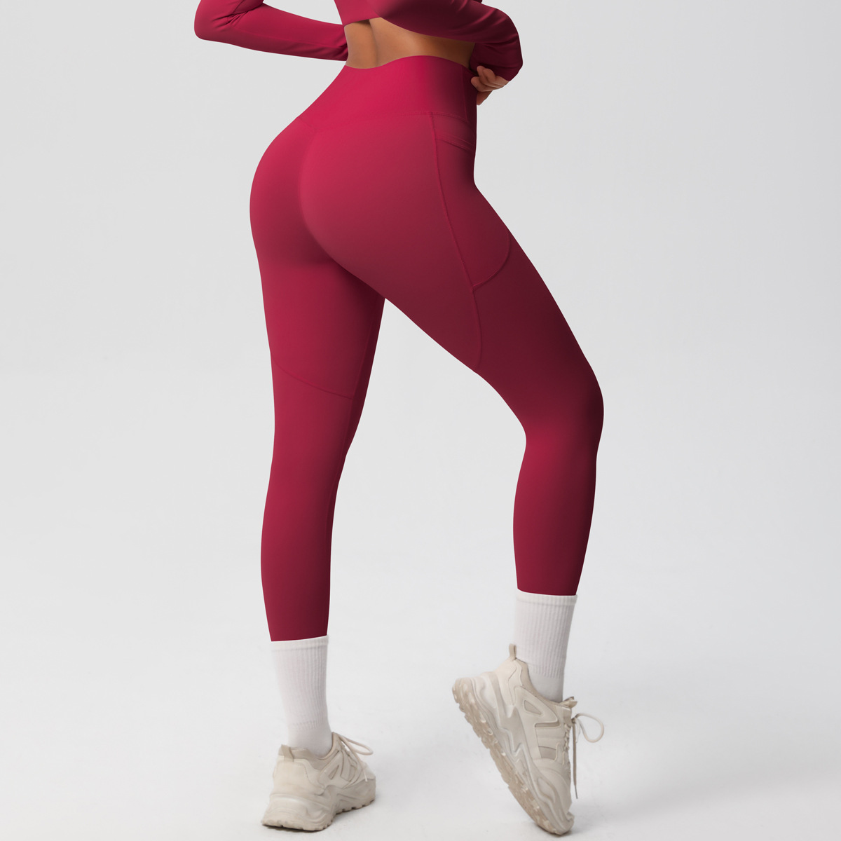 High-waisted Hip-lifting Quick-drying Long Pants with Pockets 7108