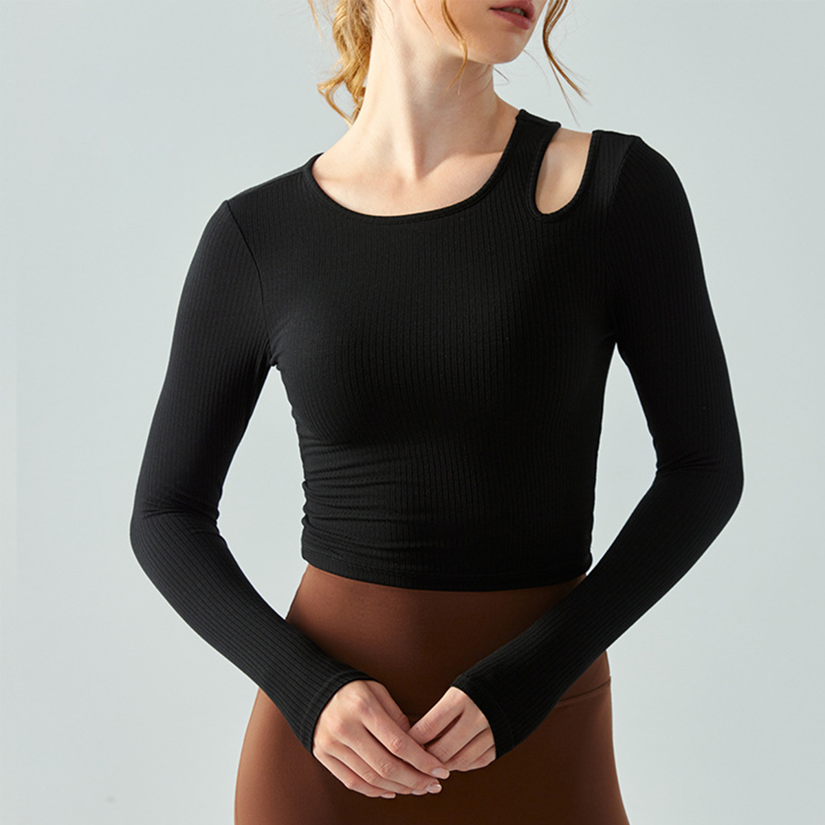 Ribbed Fitted Long-Sleeved Built-in Bra  Yoga Wear DSL679