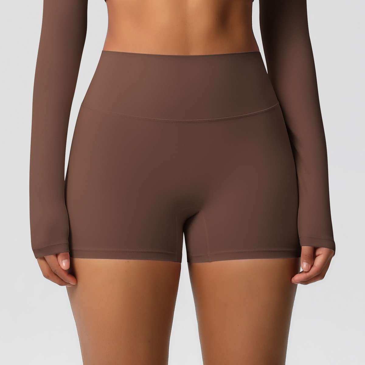 High-waisted Abdominal-control Naked-feeling Yoga Shorts  7101