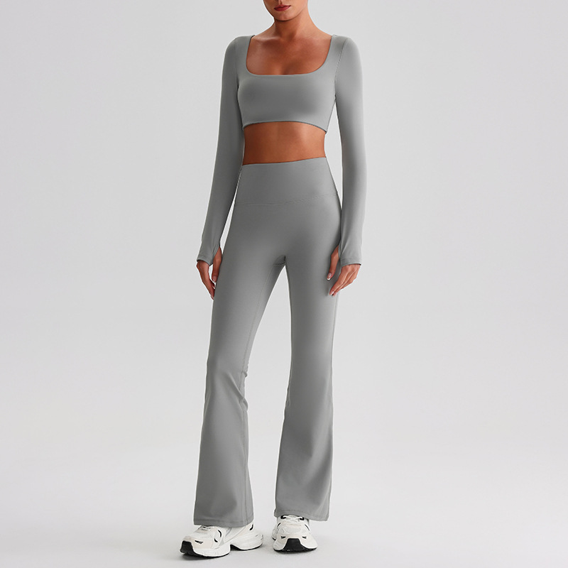 Pleated Micro - Flare Leggings And Long Sleeves Set SKL-LQ0826