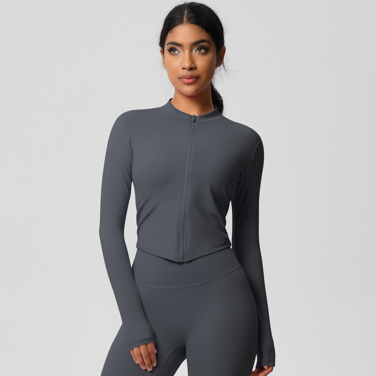 Tight-fitting Zip-up Coat Quick-drying Breathable Yoga Wear Top 7106