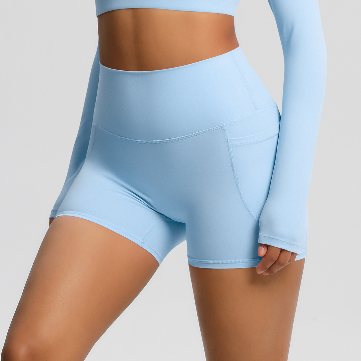 Naked-feeling High-waisted Yoga Shorts with Pockets 7109