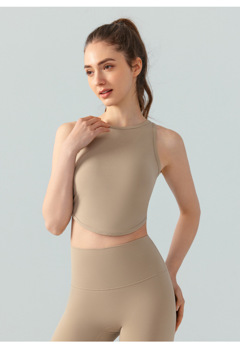  Crisscross Straps Backless Fixed Cups Solid-Color Yoga Tank Top DSG722