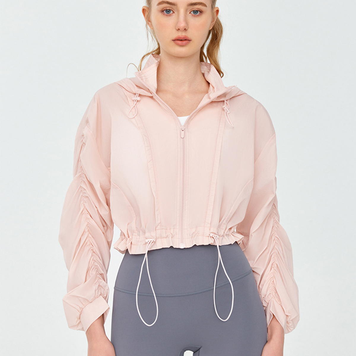 Drawstring Hooded Cropped Waist-Defined Breathable Sun Protection Jacket DSL791