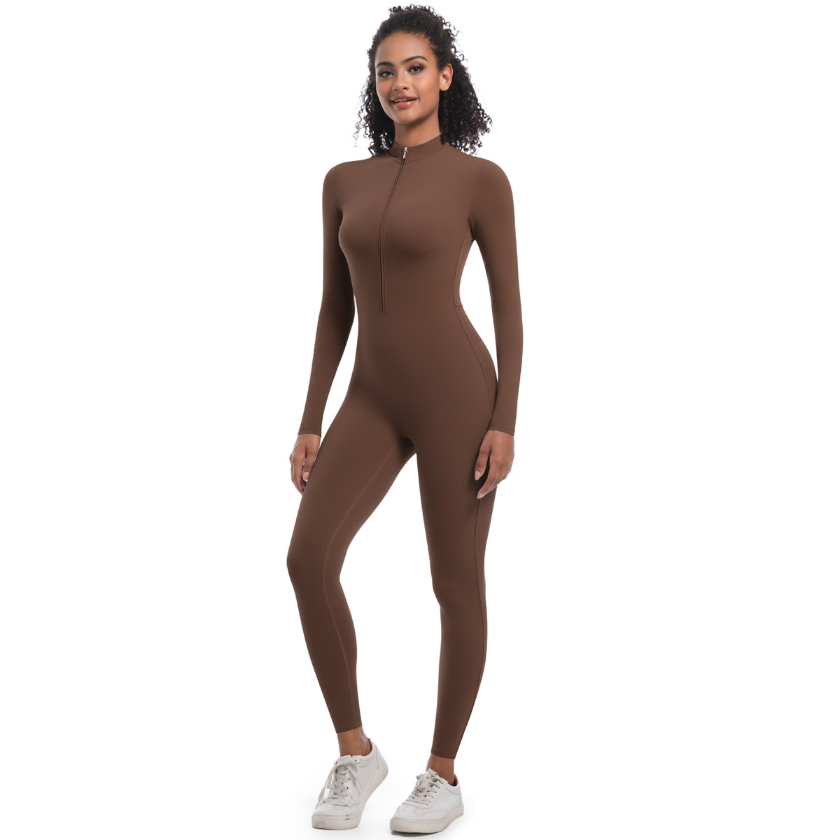 Zippered Naked-feeling Long-sleeve One-piece Yoga Suit 6685