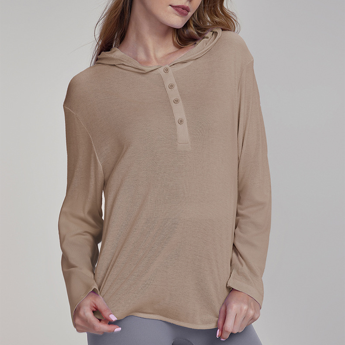 Long-Sleeved Loose Breathable Hooded Sports Yoga Top DWTS124094