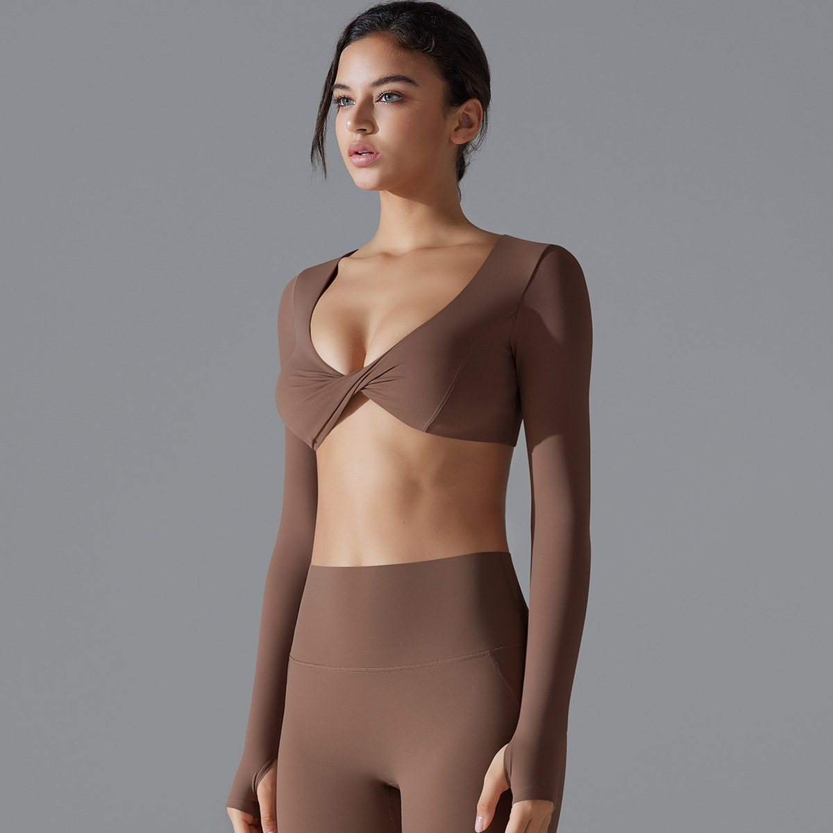 Sexy Long-sleeve Yoga Suit Naked-feeling Quick-drying Tight Sports Bra 7071
