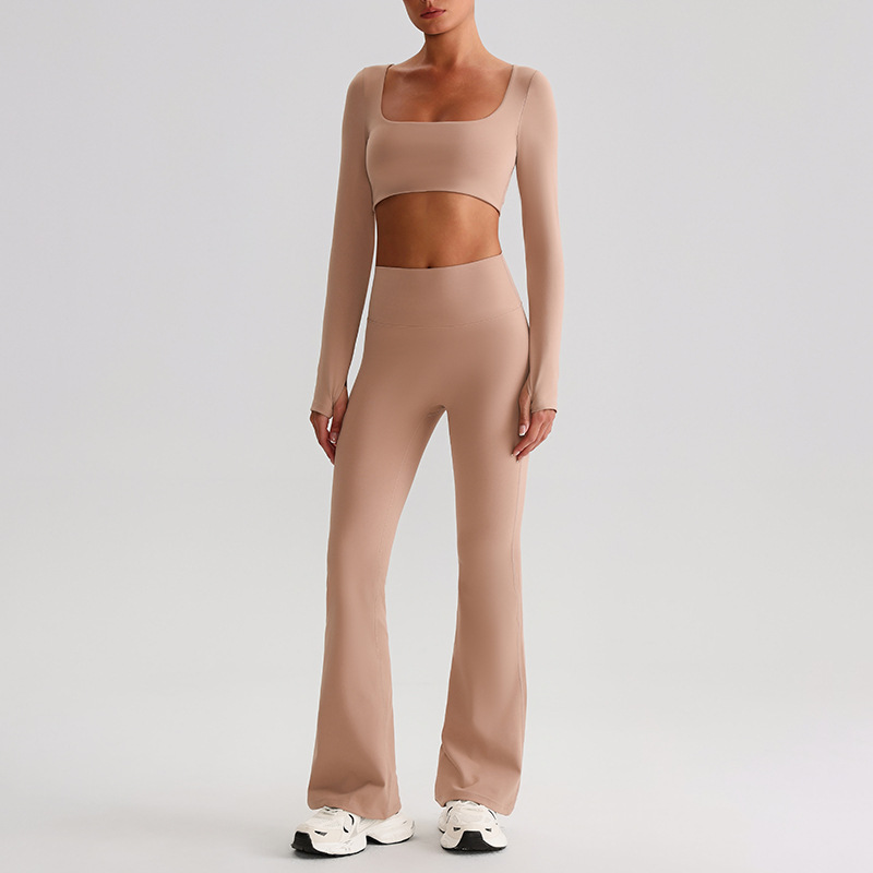 Pleated Micro - Flare Leggings And Long Sleeves Set SKL-LQ0826