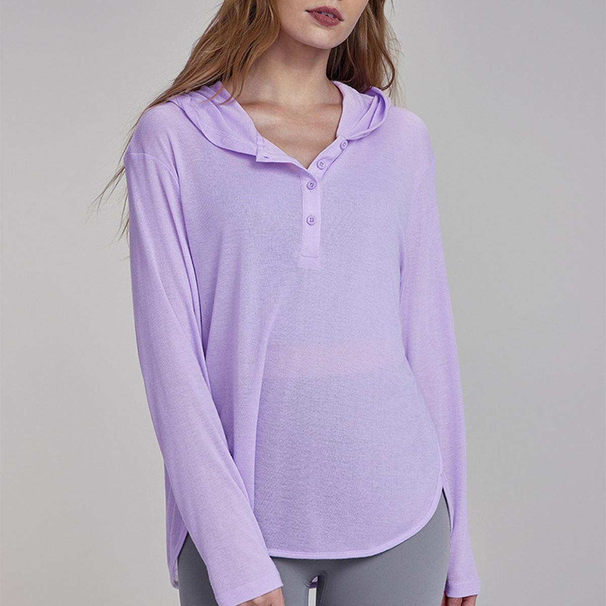Long-Sleeved Loose Breathable Hooded Sports Yoga Top DWTS124094