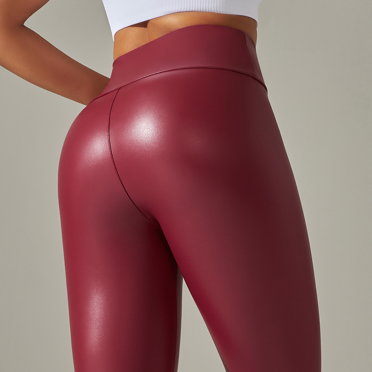 PU Tight High-waisted Thin Leather Sports Pants 6009
