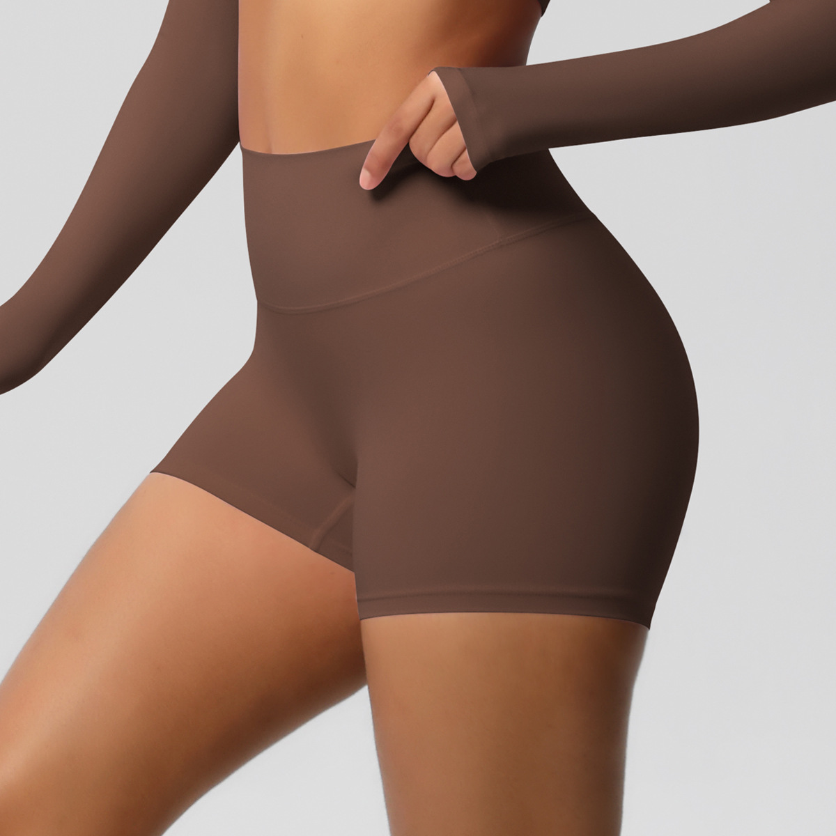 High-waisted Abdominal-control Naked-feeling Yoga Shorts  7101