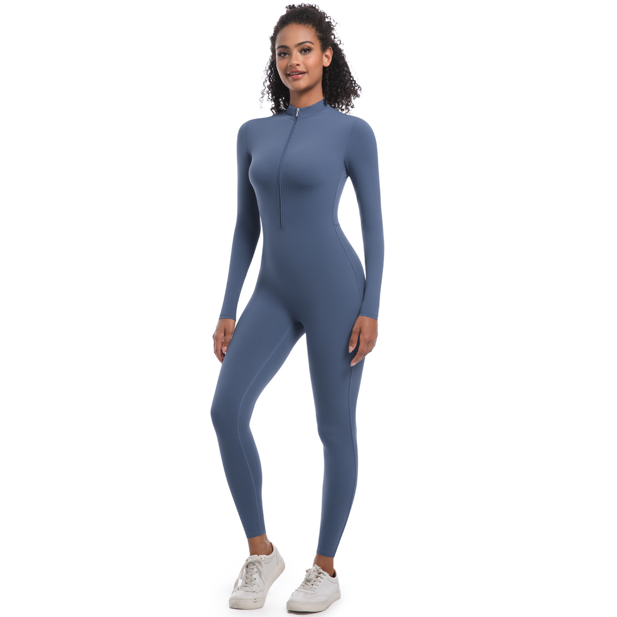 Zippered Naked-feeling Long-sleeve One-piece Yoga Suit 6685
