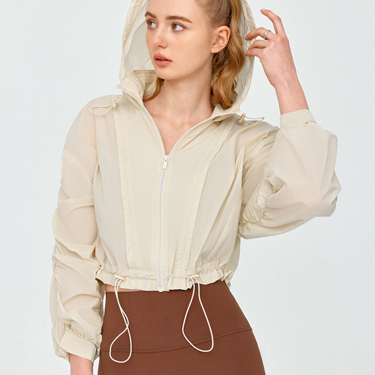 Drawstring Hooded Cropped Waist-Defined Breathable Sun Protection Jacket DSL791