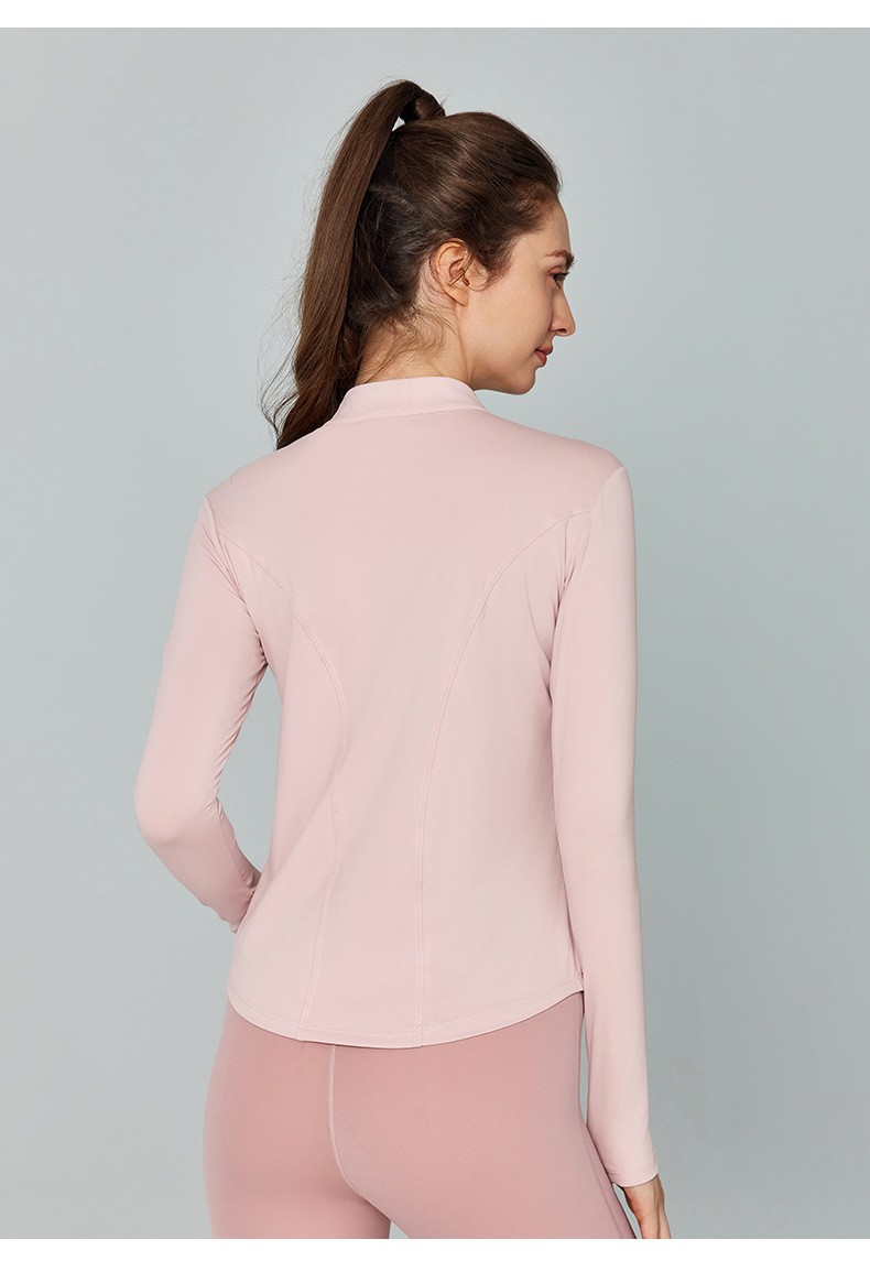 Reflective Stripes Half-Zip Waist-Cinching Long-Sleeve Yoga Top DWJS124031