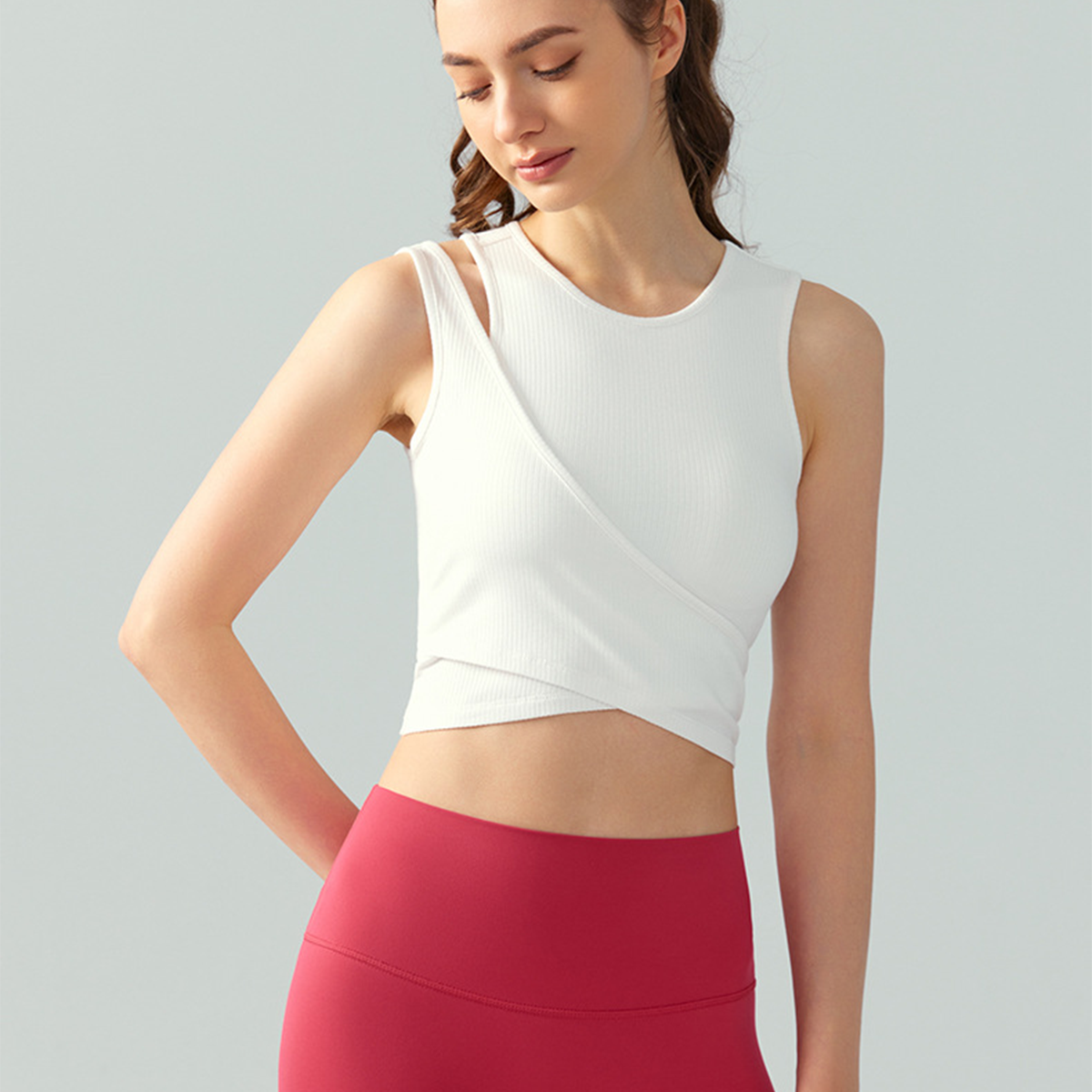 Solid Color Asymmetric Strap Fixed Cups Yoga Vest  DSG717