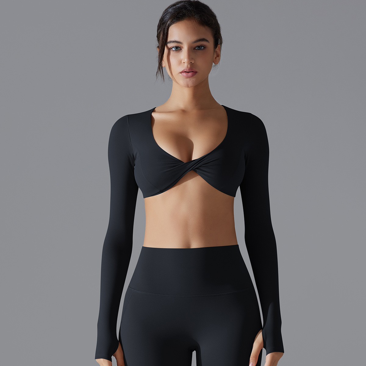 Sexy Long-sleeve Yoga Suit Naked-feeling Quick-drying Tight Sports Bra 7071