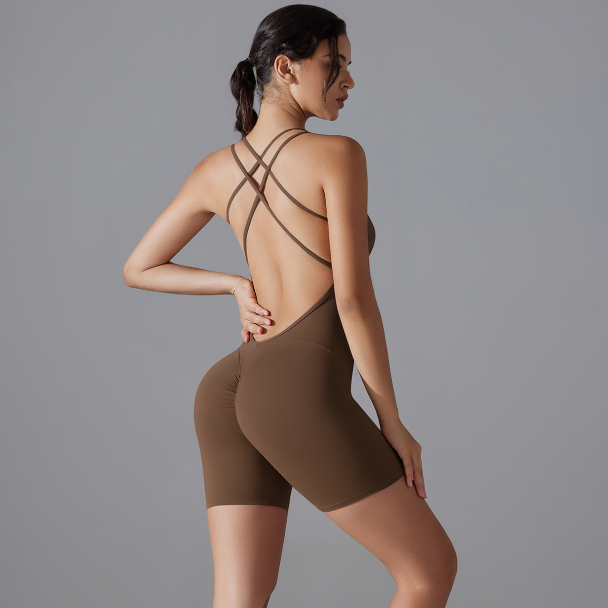 Spaghetti-strap Romper Short One-piece Yoga Suit  7066