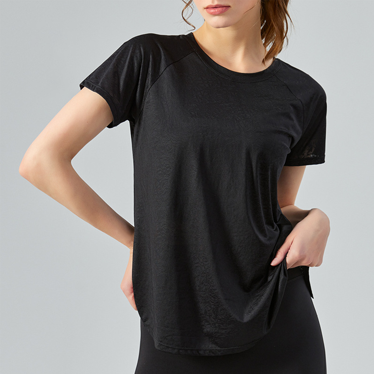  Slit Design Quick-drying Breathable Short-sleeved Yoga Top DST538 