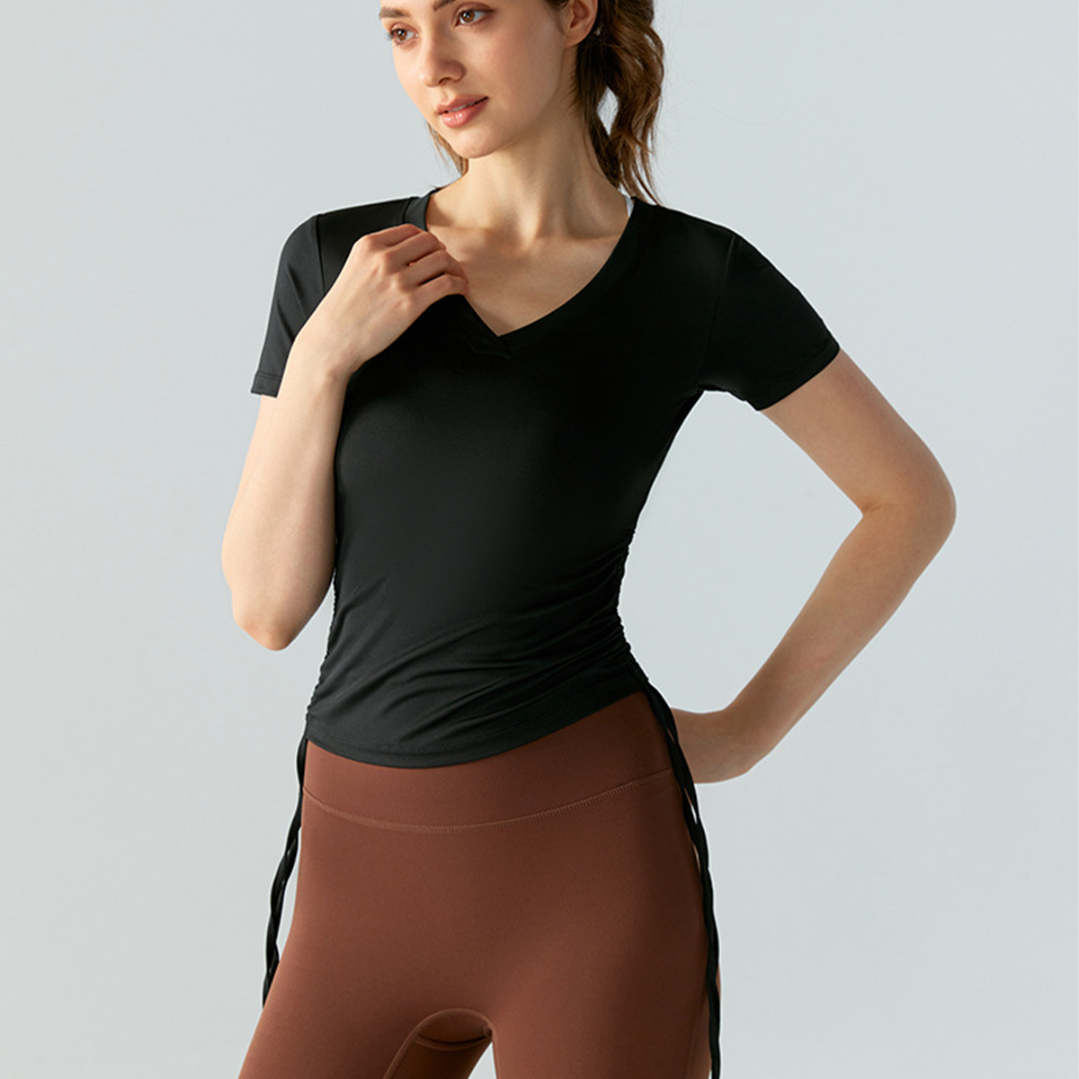Ruched Waist Slim-Fit Yoga Short-Sleeve Top DST802
