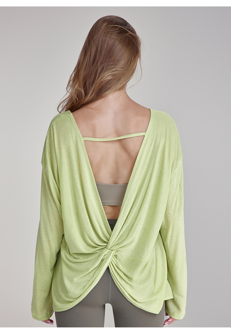 Back Twist Knot V-Back Loose Long-Sleeved Blouse DWTS124096
