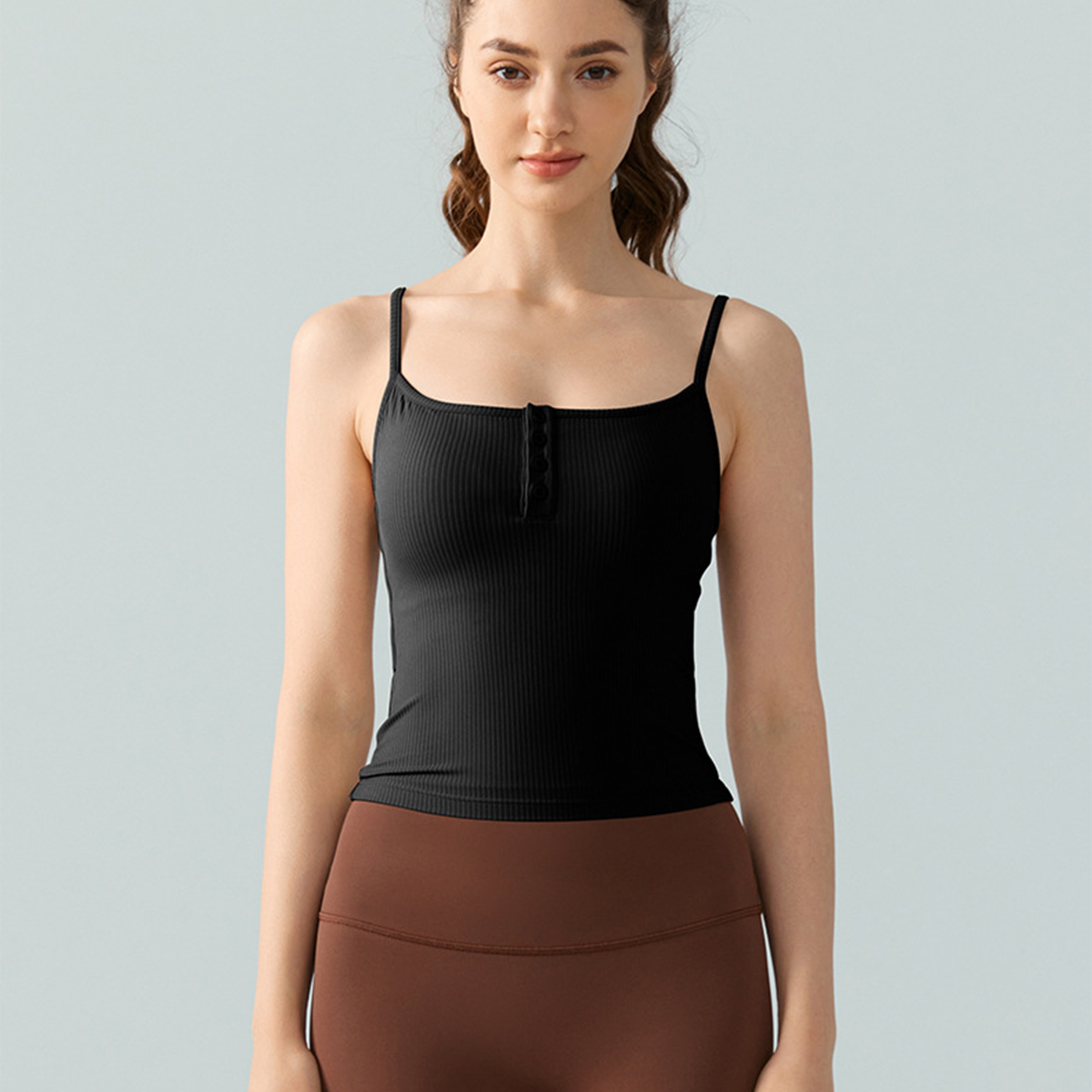 Square-Neck Built-in Bra Pads Thin-Strap Pilates Fitness Top DSB734 