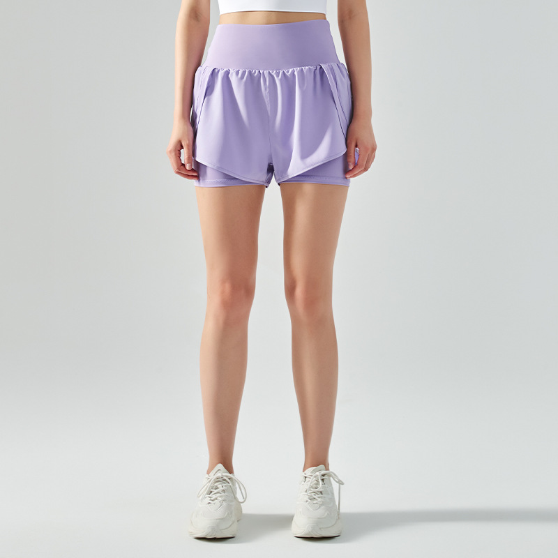 High-Waisted Fake Two-Piece Yoga Shorts with Inner Pockets DS149V